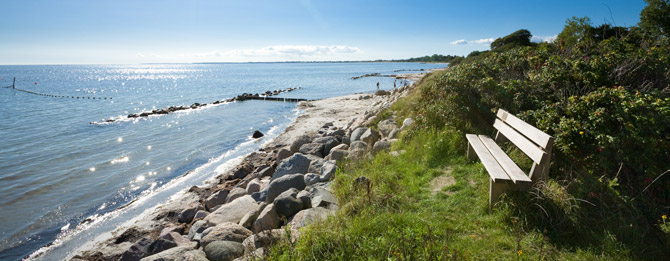 Eine Gedankenbank auf Mön an der Ostseeküste Dänemarks