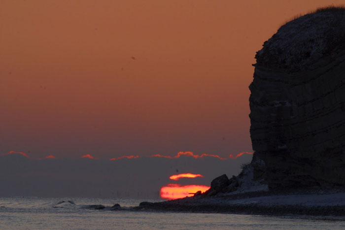 Bild vom Sonnenuntergang an der Steilküste Stevns Klint