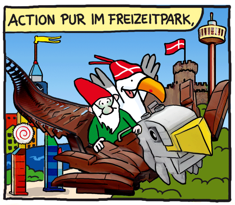 Cartoon über Spaß im Freizeitpark in Dänemark von Gunga